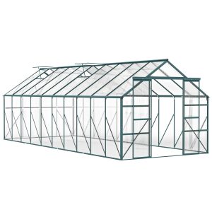 Outsunny Aluminum Greenhouse Polycarbonate Walk-in Garden Greenhouse with Sliding Door, 20' x 8', Green - Image 11