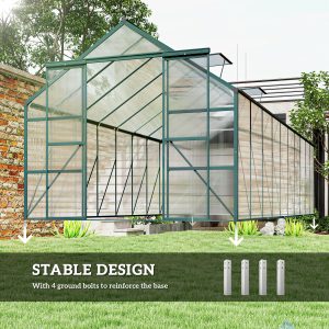 Outsunny Aluminum Greenhouse Polycarbonate Walk-in Garden Greenhouse with Sliding Door, 20' x 8', Green - Image 16