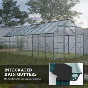 Outsunny Aluminum Greenhouse Polycarbonate Walk-in Garden Greenhouse with Sliding Door, 20' x 8', Green - Image 17