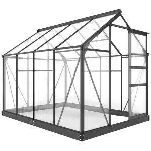 Outsunny Greenhouse Garden, Green House, Outdoor Greenhouse Kit, PC Board with Sliding Door, 6.2' x 8.3' x 6.6', Grey - Image 2
