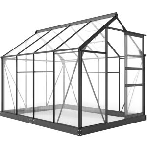 Outsunny Greenhouse Garden, Green House, Outdoor Greenhouse Kit, PC Board with Sliding Door, 6.2' x 8.3' x 6.6', Grey - Image 11