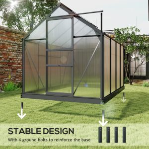 Outsunny Greenhouse Garden, Green House, Outdoor Greenhouse Kit, PC Board with Sliding Door, 6.2' x 8.3' x 6.6', Grey - Image 6