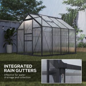 Outsunny Greenhouse Garden, Green House, Outdoor Greenhouse Kit, PC Board with Sliding Door, 6.2' x 8.3' x 6.6', Grey - Image 7