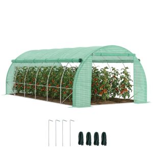 Outsunny Large Walk-in Greenhouse, 20'x10'x6.6' Tunnel Greenhouse with Zippered Door and 12 Roll-up Windows, Outdoor Green House for Garden Plant, Green - Image 12