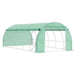Outsunny Large Walk-in Greenhouse, 20'x10'x6.6' Tunnel Greenhouse with Zippered Door and 12 Roll-up Windows, Outdoor Green House for Garden Plant, Green - Image 11