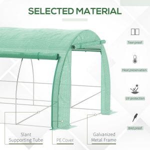 Outsunny Large Walk-in Greenhouse, 20'x10'x6.6' Tunnel Greenhouse with Zippered Door and 12 Roll-up Windows, Outdoor Green House for Garden Plant, Green - Image 4