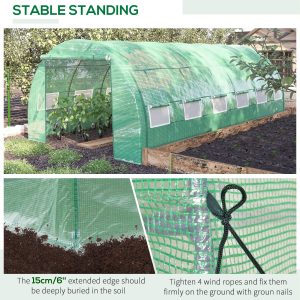 Outsunny Large Walk-in Greenhouse, 20'x10'x6.6' Tunnel Greenhouse with Zippered Door and 12 Roll-up Windows, Outdoor Green House for Garden Plant, Green - Image 6
