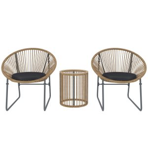 Outsunny Outdoor Bistro Set, 3 Piece Wicker Patio Furniture Set with 2 Chairs and Glass-Top Table, Natural Wood - Image 11