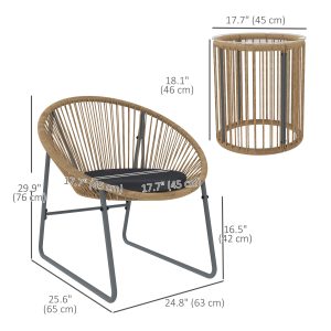 Outsunny Outdoor Bistro Set, 3 Piece Wicker Patio Furniture Set with 2 Chairs and Glass-Top Table, Natural Wood - Image 13