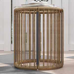 Outsunny Outdoor Bistro Set, 3 Piece Wicker Patio Furniture Set with 2 Chairs and Glass-Top Table, Natural Wood - Image 20