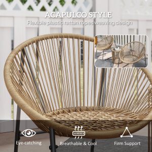 Outsunny Outdoor Bistro Set, 3 Piece Wicker Patio Furniture Set with 2 Chairs and Glass-Top Table, Natural Wood - Image 5