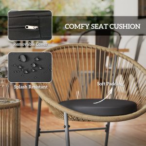 Outsunny Outdoor Bistro Set, 3 Piece Wicker Patio Furniture Set with 2 Chairs and Glass-Top Table, Natural Wood - Image 6