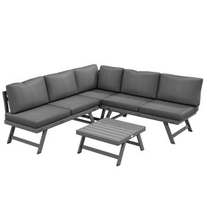 Outsunny Outdoor Corner Garden Set, Convertible 4-Piece Furniture with 2 Sofas, 1 Corner Chair, and 1 Coffee Table, Grey - Image 2