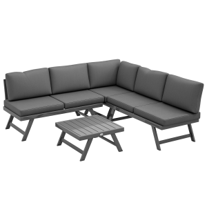 Outsunny Outdoor Corner Garden Set, Convertible 4-Piece Furniture with 2 Sofas, 1 Corner Chair, and 1 Coffee Table, Grey - Image 11