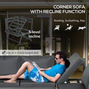 Outsunny Outdoor Corner Garden Set, Convertible 4-Piece Furniture with 2 Sofas, 1 Corner Chair, and 1 Coffee Table, Grey - Image 6