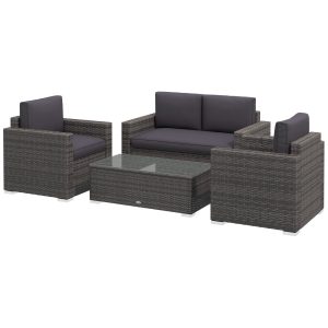 Outsunny Outdoor Furniture with Table, Wicker Furniture with Loveseat and 2 Chair for Garden, Poolside, Grey - Image 2