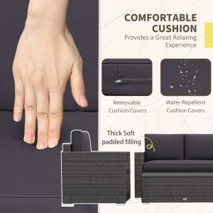 Outsunny Outdoor Furniture with Table, Wicker Furniture with Loveseat and 2 Chair for Garden, Poolside, Grey - Image 6