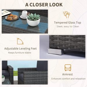 Outsunny Outdoor Furniture with Table, Wicker Furniture with Loveseat and 2 Chair for Garden, Poolside, Grey - Image 7