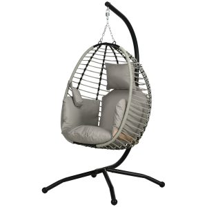 Outsunny Outdoor Hanging Egg Chair with Thick Padded Cushion, Patio Swing Chair, Grey - Image 2