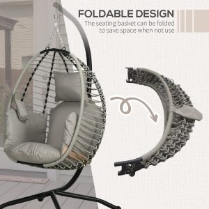 Outsunny Outdoor Hanging Egg Chair with Thick Padded Cushion, Patio Swing Chair, Grey - Image 5