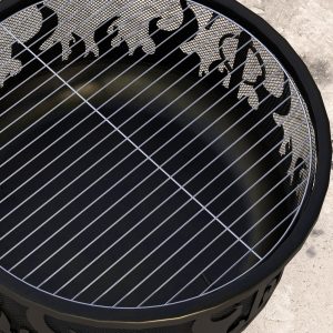 Outsunny Outdoor Metal Fire Pit, 24" Round Firepit Bowl w/ Lid Grill Poker Handles for Garden, Camping, BBQ, Bonfire, Black - Image 9
