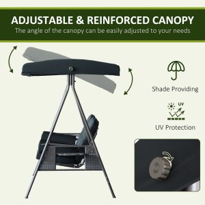 Outsunny Outdoor Patio 3-Person Steel Canopy Cushioned Seat Bench Swing with Included Side Trays & Padded Comfort, Black - Image 4