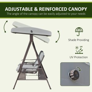 Outsunny Outdoor Patio 3-Person Steel Canopy Cushioned Seat Bench Swing with Included Side Trays & Padded Comfort, Light Grey - Image 4