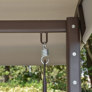 Outsunny Outdoor Patio 3-Person Steel Canopy Cushioned Seat Bench Swing with Included Side Trays & Padded Comfort, Light Grey - Image 9
