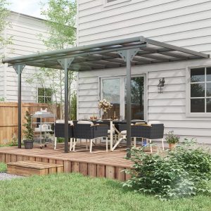 Outsunny Outdoor Pergola with Adjustable Height, 14ft x 10ft Outdoor Hardtop Pergola Gazebo, Restaurants & Homes, Grey - Image 1