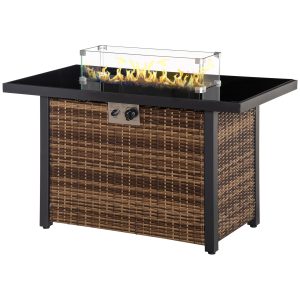 Outsunny Outdoor Propane Gas Fire Pit Table, 50,000 BTU Electric Ignition Gas Firepit with Glass Cover, Black Glass Tabletop and CSA Certification, Brown - Image 11