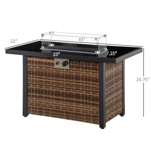 Outsunny Outdoor Propane Gas Fire Pit Table, 50,000 BTU Electric Ignition Gas Firepit with Glass Cover, Black Glass Tabletop and CSA Certification, Brown - Image 3
