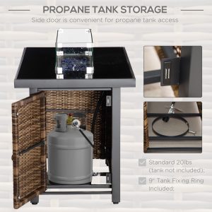 Outsunny Outdoor Propane Gas Fire Pit Table, 50,000 BTU Electric Ignition Gas Firepit with Glass Cover, Black Glass Tabletop and CSA Certification, Brown - Image 5