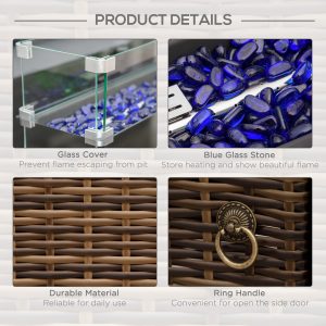 Outsunny Outdoor Propane Gas Fire Pit Table, 50,000 BTU Electric Ignition Gas Firepit with Glass Cover, Black Glass Tabletop and CSA Certification, Brown - Image 6