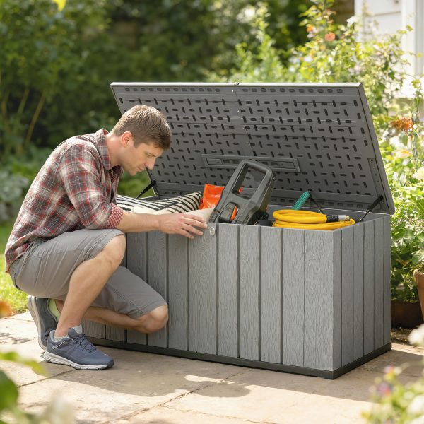 Outsunny Outdoor Storage Box Large Capacity Deck Box with Lockable Lid Gas Struts for Patio Garden 125.5 gal Grey - Image 1