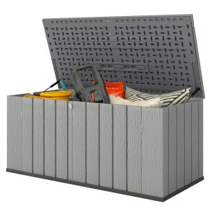 Outsunny Outdoor Storage Box Large Capacity Deck Box with Lockable Lid Gas Struts for Patio Garden 125.5 gal Grey - Image 2