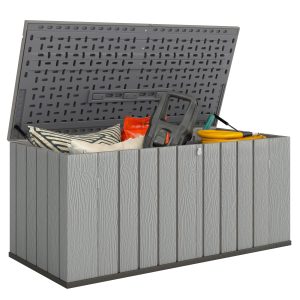 Outsunny Outdoor Storage Box Large Capacity Deck Box with Lockable Lid Gas Struts for Patio Garden 125.5 gal Grey - Image 11