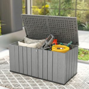Outsunny Outdoor Storage Box Large Capacity Deck Box with Lockable Lid Gas Struts for Patio Garden 125.5 gal Grey - Image 8