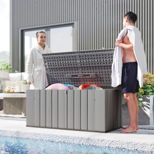 Outsunny Outdoor Storage Box Large Capacity Deck Box with Lockable Lid Gas Struts for Patio Garden 125.5 gal Grey - Image 9