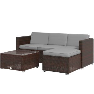 Outsunny Patio Furniture w/ Soft Cushions, Corner Sofa Sets, Grey - Image 2