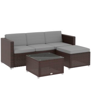 Outsunny Patio Furniture w/ Soft Cushions, Corner Sofa Sets, Grey - Image 11