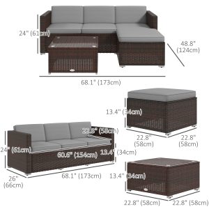 Outsunny Patio Furniture w/ Soft Cushions, Corner Sofa Sets, Grey - Image 3