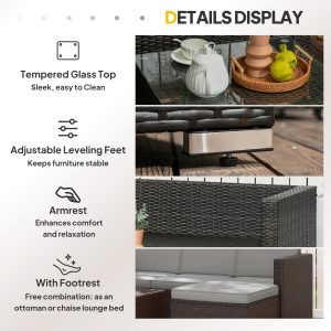 Outsunny Patio Furniture w/ Soft Cushions, Corner Sofa Sets, Grey - Image 6