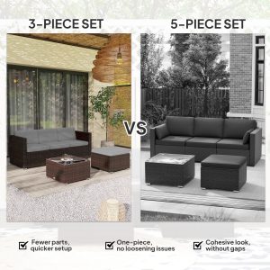 Outsunny Patio Furniture w/ Soft Cushions, Corner Sofa Sets, Grey - Image 7