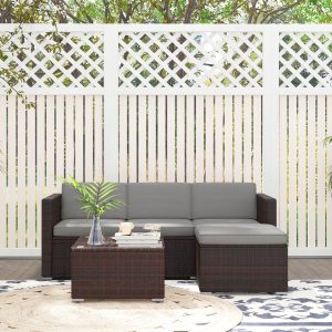 Outsunny Patio Furniture w/ Soft Cushions, Corner Sofa Sets, Grey - Image 8