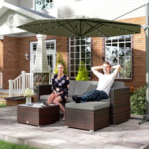 Outsunny Patio Furniture w/ Soft Cushions, Corner Sofa Sets, Grey - Image 9