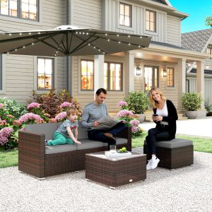 Outsunny Patio Furniture w/ Soft Cushions, Corner Sofa Sets, Grey - Image 10