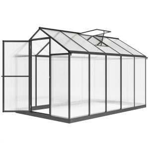 Outsunny Polycarbonate Greenhouse, Aluminum Walk-In Green House Kit Garden, 6' x 10' x 6.4', Charcoal Grey - Image 10