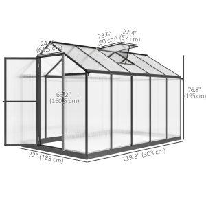 Outsunny Polycarbonate Greenhouse, Aluminum Walk-In Green House Kit Garden, 6' x 10' x 6.4', Charcoal Grey - Image 11