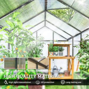 Outsunny Polycarbonate Greenhouse, Aluminum Walk-In Green House Kit Garden, 6' x 10' x 6.4', Charcoal Grey - Image 12