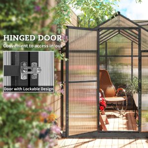 Outsunny Polycarbonate Greenhouse, Aluminum Walk-In Green House Kit Garden, 6' x 10' x 6.4', Charcoal Grey - Image 13
